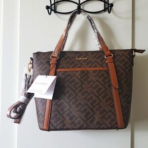 Ellen Tracy Brown Faux Leather Shopper Tote Satchel NWT